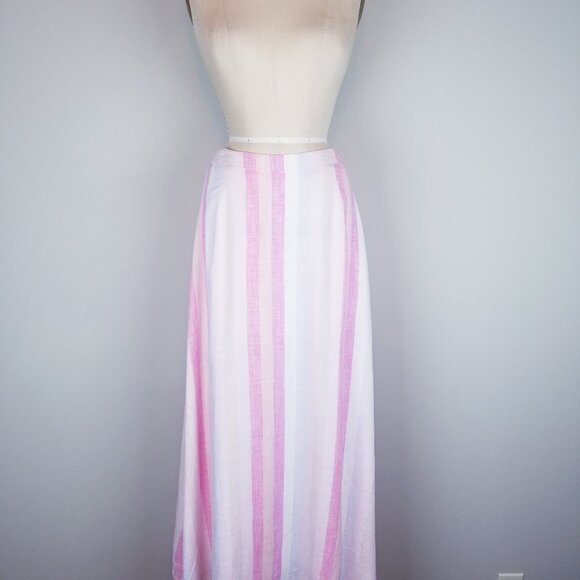 Splendid Pink Sunset Striped Linen A Line Maxi Skirt Ladies Size Medium - Picture 3 of 9